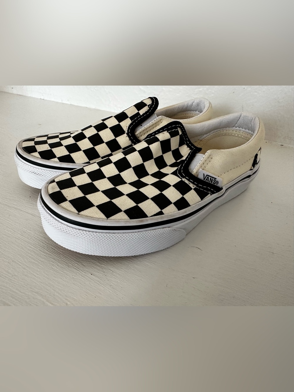 Vans Kids Slip-On Checkerboard in Black and Cream, sz. 12